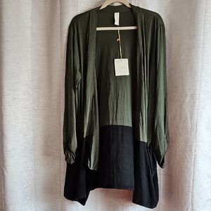 Olive Green and Black Open Cardigan
